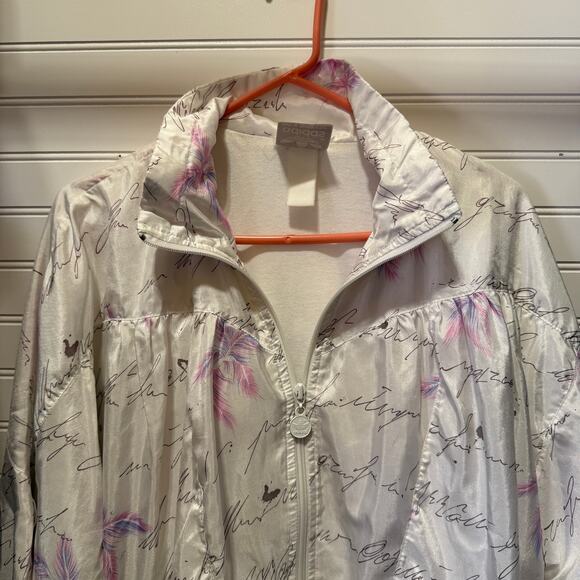Adidas Lightweight Zip Up Script Print Silky Jacket Size L/XL - Picture 3 of 11
